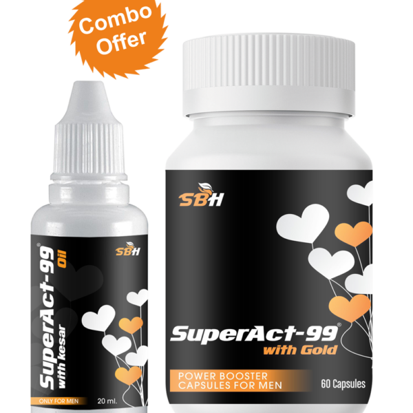 SuperAct®-99 oil and Stamina & Power Booster Capsules for Men - Quantity 60